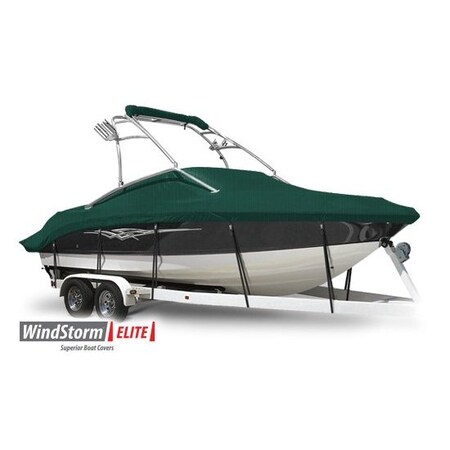 Eevelle Boat Cover V HULL RUNABOUT Ski Tower w/ Outboard 22ft 6in L 102in W Green SFVSKT22102B-HTR